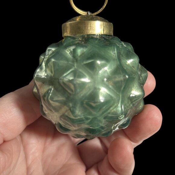 Kugel Style Glass Christmas Ornaments 2.5" Aqua Blue Hobnail Ribbed Lot of 8 - Picture 4 of 7